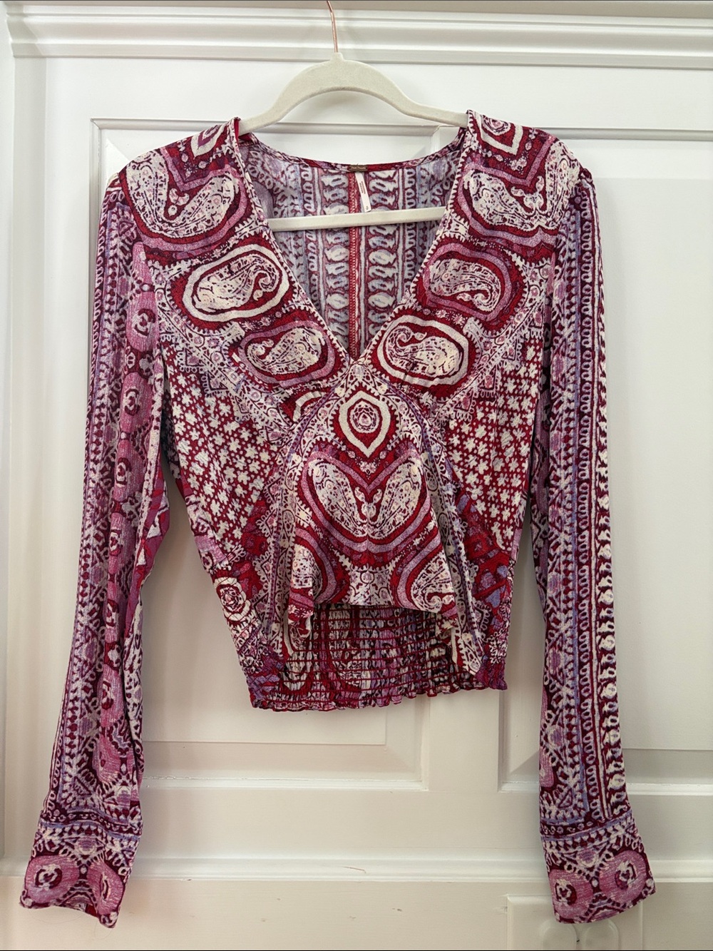 Free People Paisley Print Long Sleeve V-Neck
